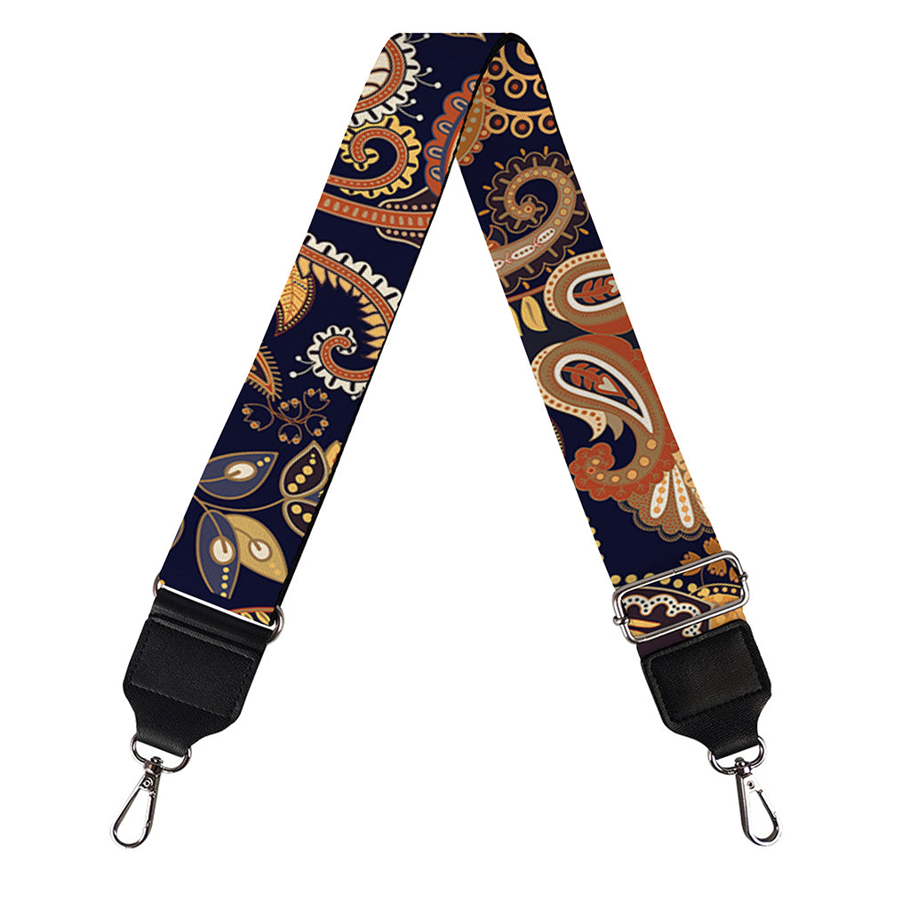 Gold And Blue Paisley Pattern Print Bag Strap