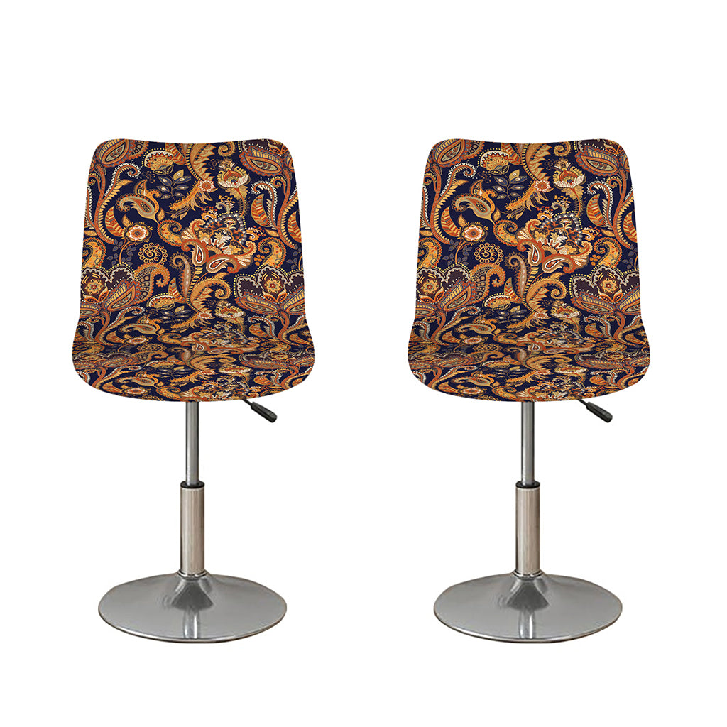 Gold And Blue Paisley Pattern Print Bar Stool Covers