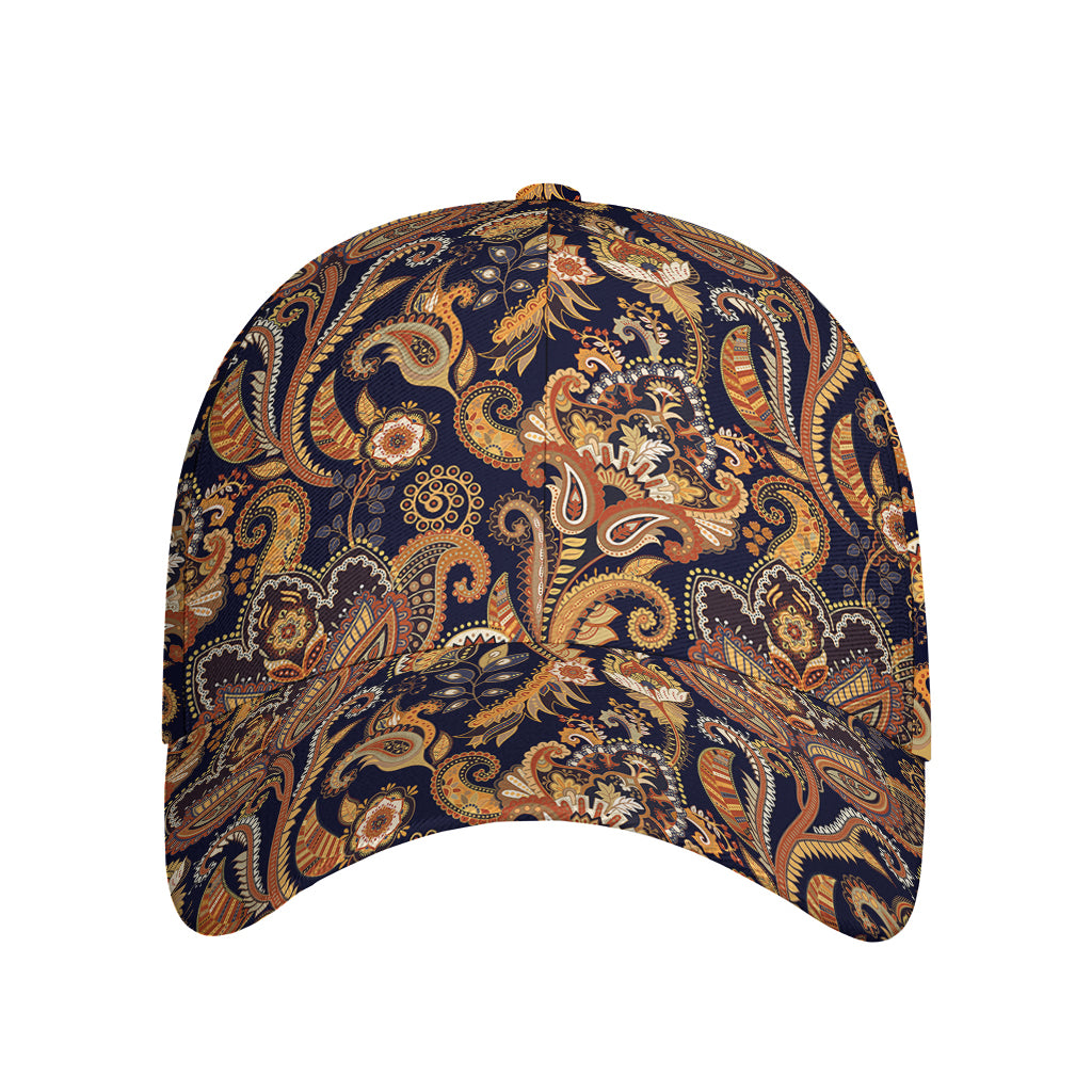 Gold And Blue Paisley Pattern Print Baseball Cap