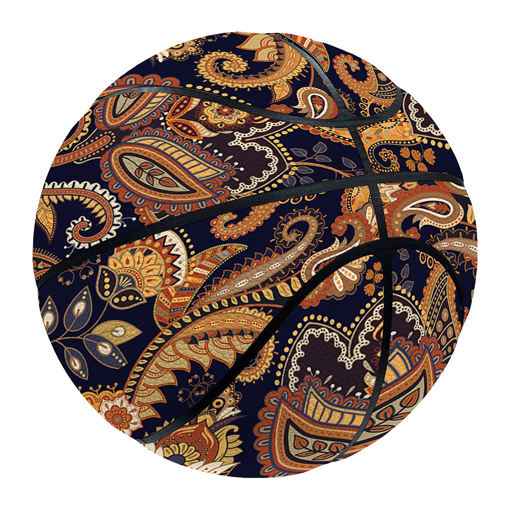 Gold And Blue Paisley Pattern Print Basketball