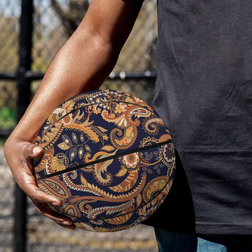 Gold And Blue Paisley Pattern Print Basketball