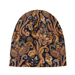 Gold And Blue Paisley Pattern Print Beanie