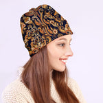 Gold And Blue Paisley Pattern Print Beanie