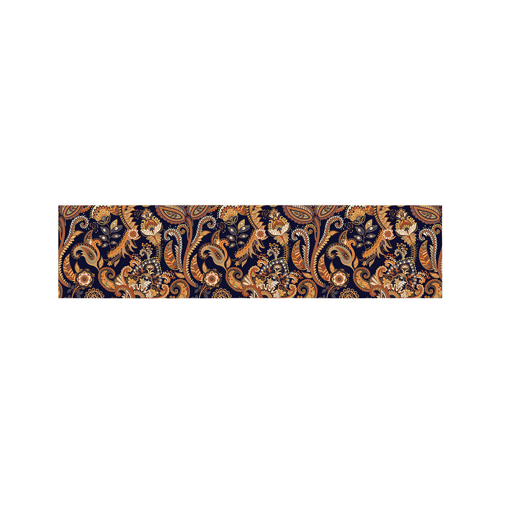 Gold And Blue Paisley Pattern Print Bed Runner