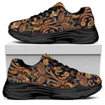 Gold And Blue Paisley Pattern Print Black Chunky Shoes
