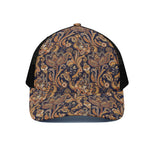 Gold And Blue Paisley Pattern Print Black Mesh Trucker Cap