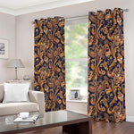 Gold And Blue Paisley Pattern Print Blackout Grommet Curtains