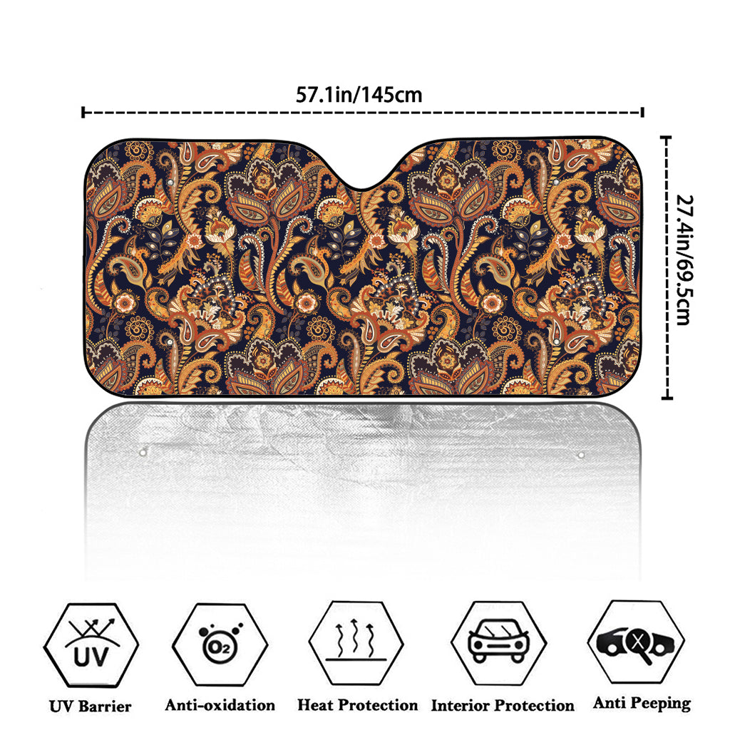 Gold And Blue Paisley Pattern Print Car Windshield Sun Shade