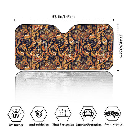 Gold And Blue Paisley Pattern Print Car Windshield Sun Shade