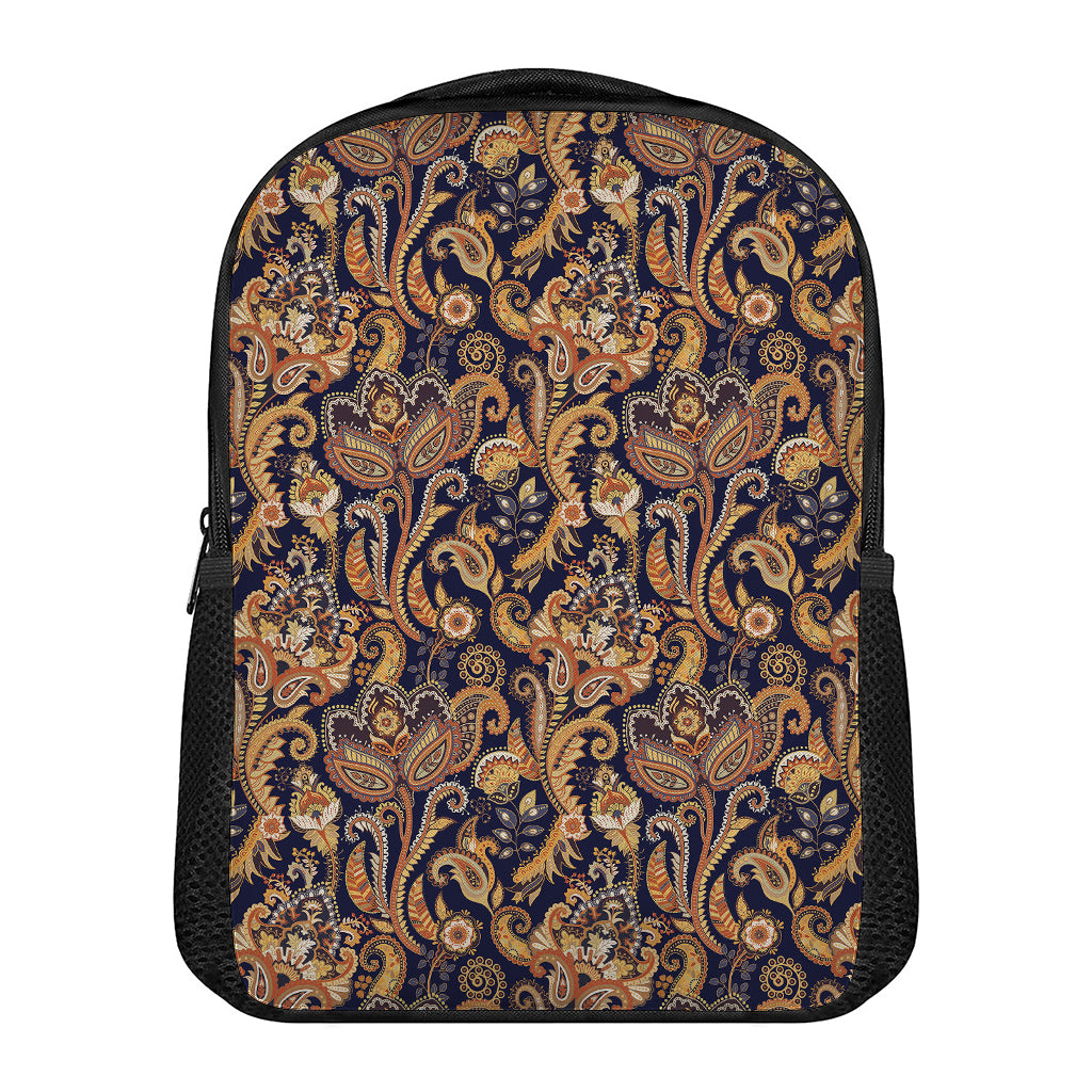Gold And Blue Paisley Pattern Print Casual Backpack