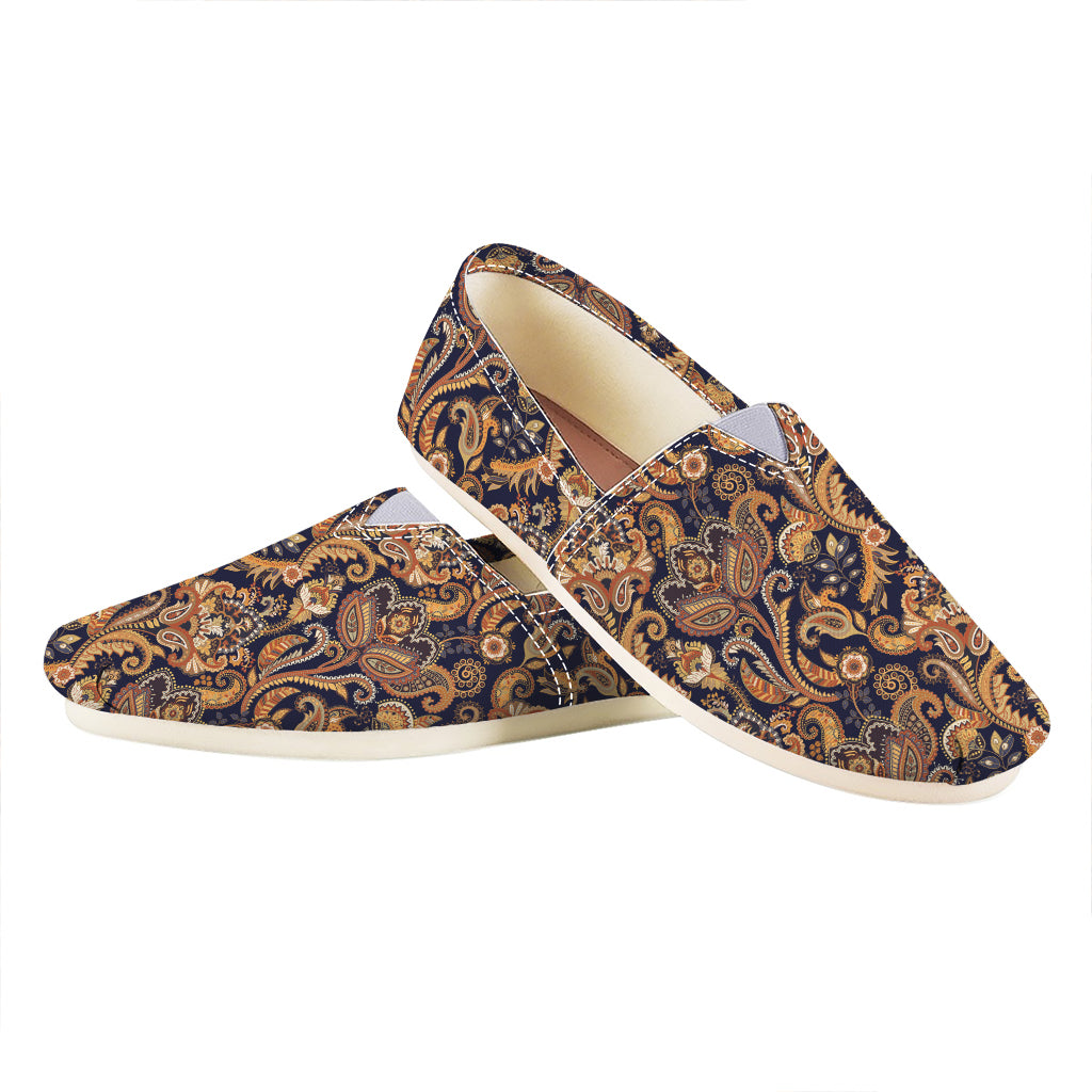 Gold And Blue Paisley Pattern Print Casual Shoes