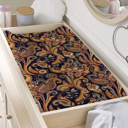 Gold And Blue Paisley Pattern Print Changing Pad Cover