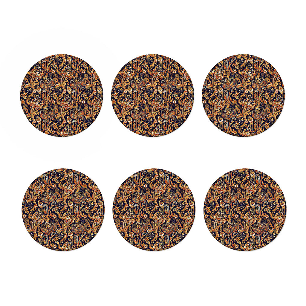 Gold And Blue Paisley Pattern Print Coaster Set