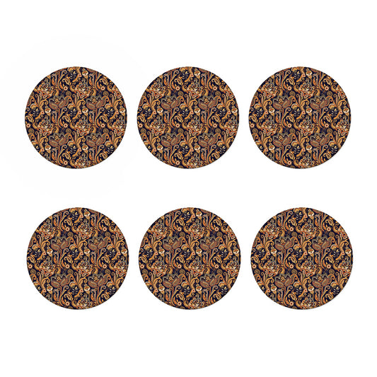 Gold And Blue Paisley Pattern Print Coaster Set