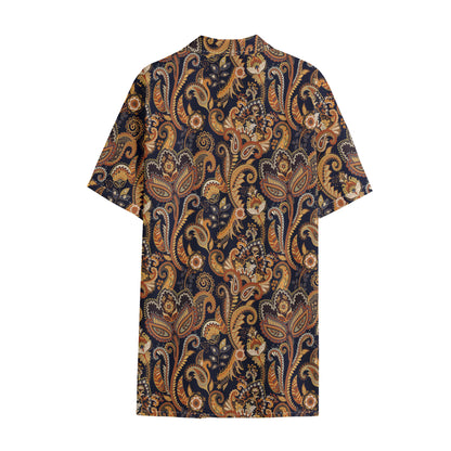 Gold And Blue Paisley Pattern Print Cotton Hawaiian Shirt