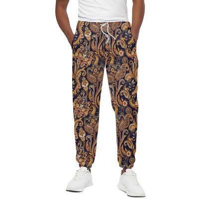 Gold And Blue Paisley Pattern Print Cotton Pants