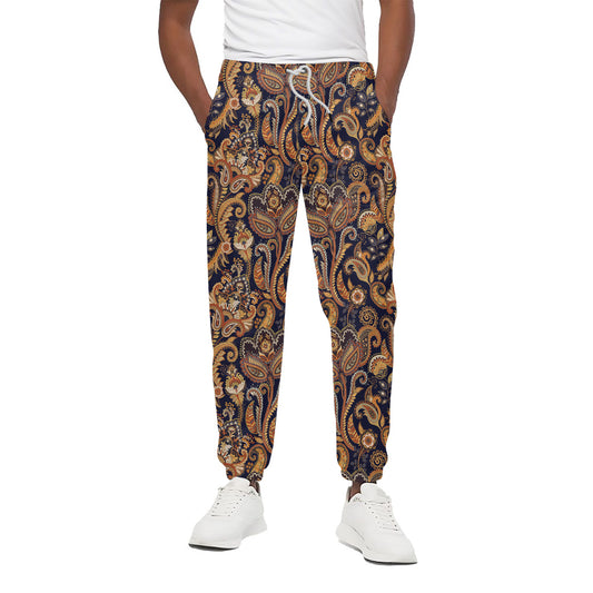 Gold And Blue Paisley Pattern Print Cotton Pants