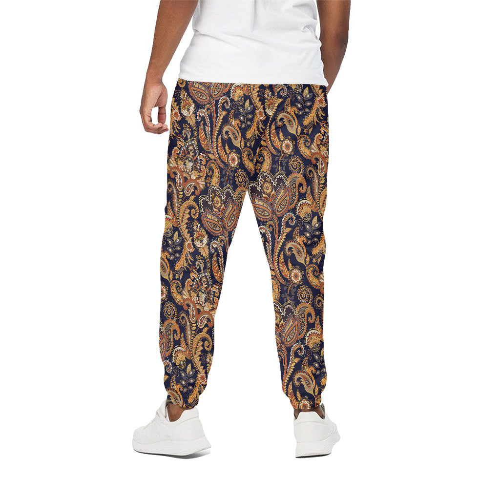 Gold And Blue Paisley Pattern Print Cotton Pants