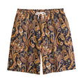 Gold And Blue Paisley Pattern Print Cotton Shorts