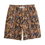 Gold And Blue Paisley Pattern Print Cotton Shorts