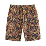 Gold And Blue Paisley Pattern Print Cotton Shorts