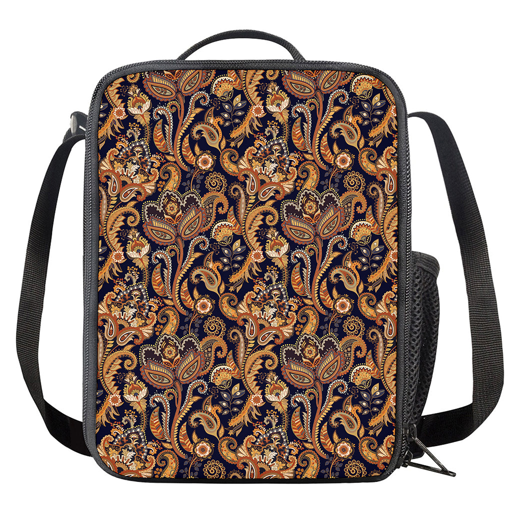 Gold And Blue Paisley Pattern Print Crossbody Lunch Bag