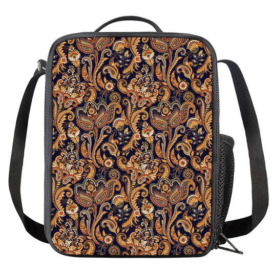 Gold And Blue Paisley Pattern Print Crossbody Lunch Bag