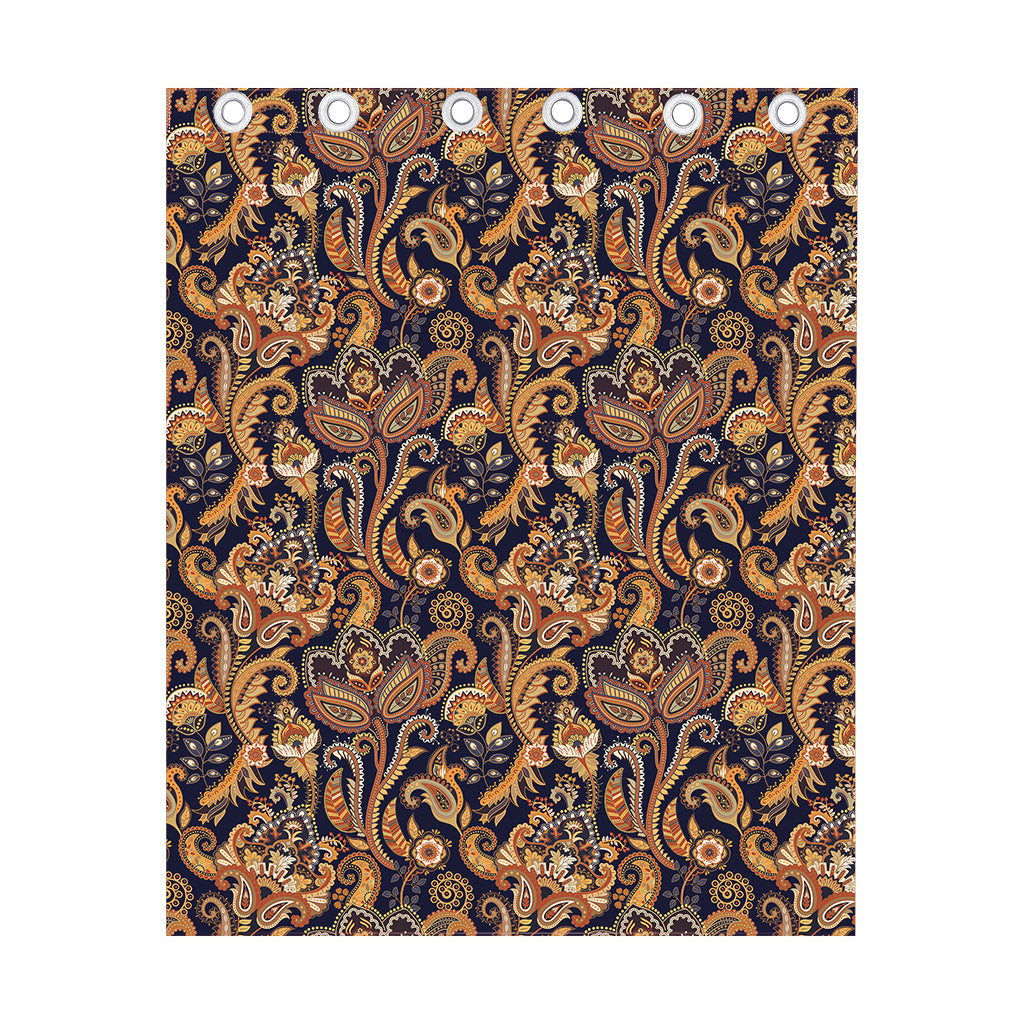 Gold And Blue Paisley Pattern Print Curtain