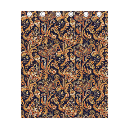 Gold And Blue Paisley Pattern Print Curtain