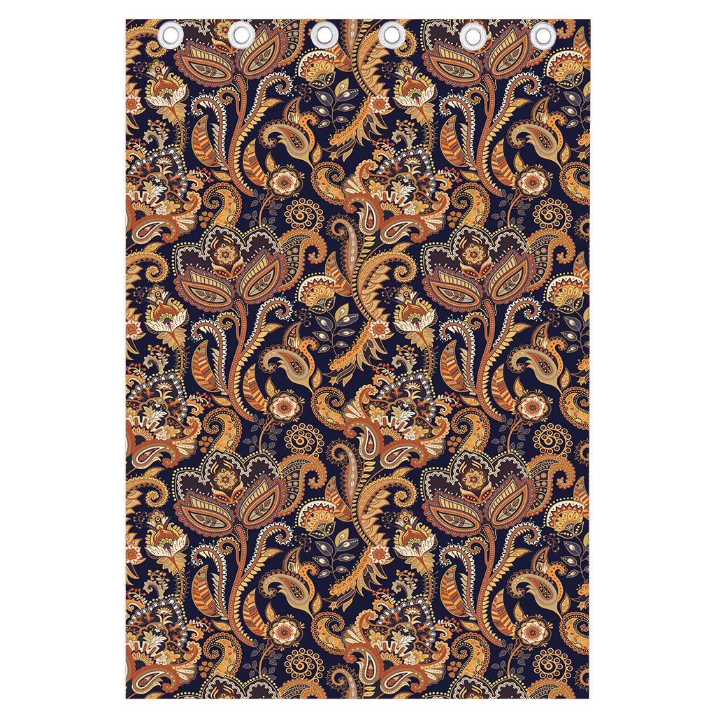 Gold And Blue Paisley Pattern Print Curtain
