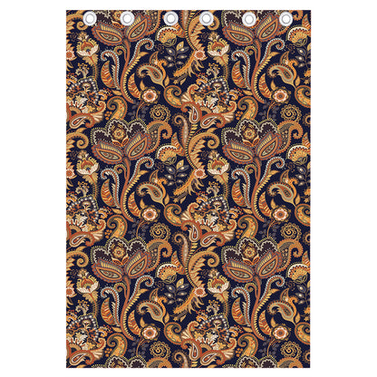 Gold And Blue Paisley Pattern Print Curtain