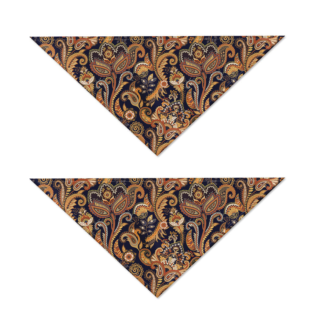 Gold And Blue Paisley Pattern Print Dog Bandana