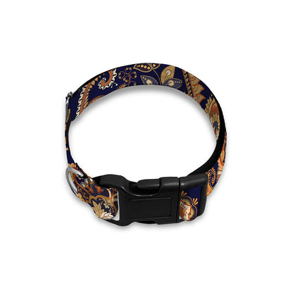 Gold And Blue Paisley Pattern Print Dog Collar
