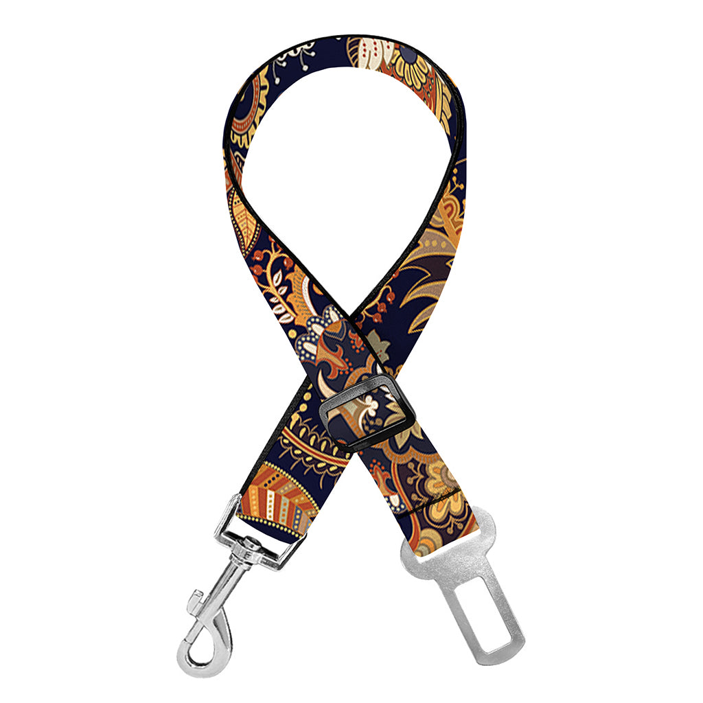 Gold And Blue Paisley Pattern Print Dog Seat Belt