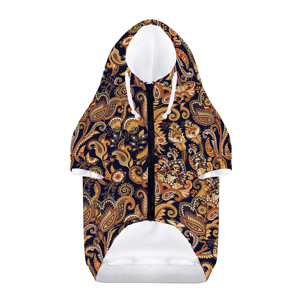 Gold And Blue Paisley Pattern Print Dog Zip Up Hoodie