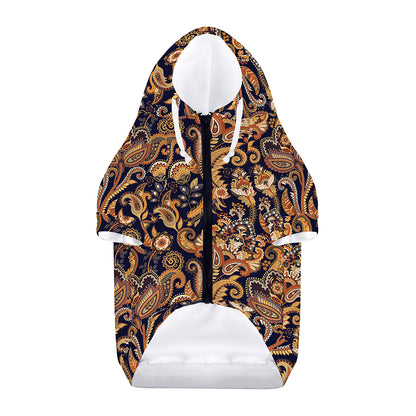 Gold And Blue Paisley Pattern Print Dog Zip Up Hoodie