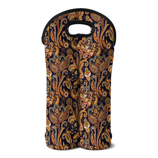 Gold And Blue Paisley Pattern Print Double Neoprene Wine Tote