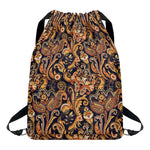 Gold And Blue Paisley Pattern Print Drawstring Backpack