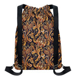 Gold And Blue Paisley Pattern Print Drawstring Backpack
