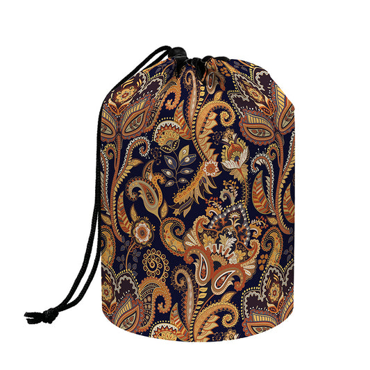 Gold And Blue Paisley Pattern Print Drawstring Makeup Bag