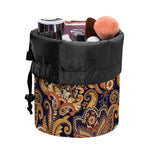 Gold And Blue Paisley Pattern Print Drawstring Makeup Bag