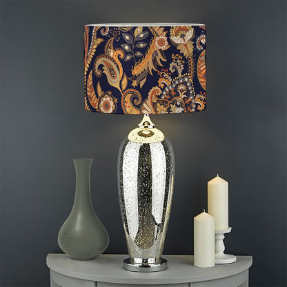 Gold And Blue Paisley Pattern Print Drum Lamp Shade
