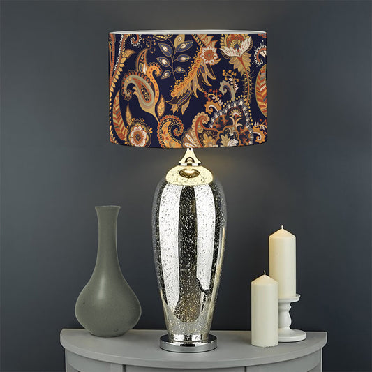 Gold And Blue Paisley Pattern Print Drum Lamp Shade