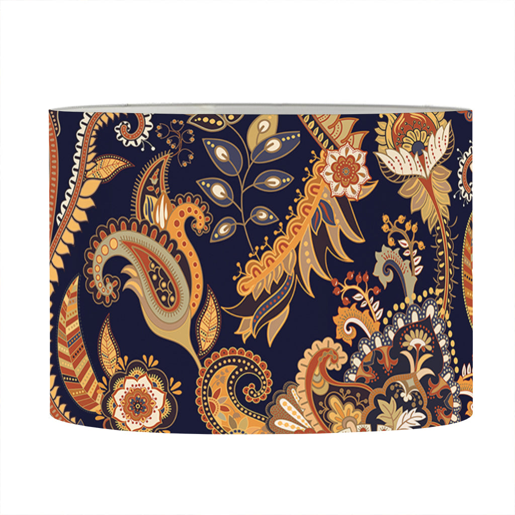 Gold And Blue Paisley Pattern Print Drum Lamp Shade