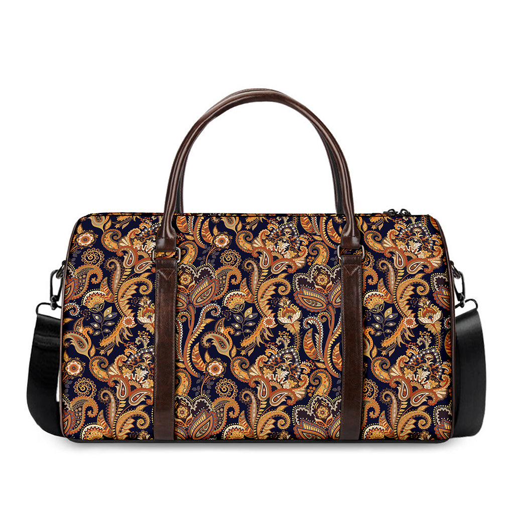 Gold And Blue Paisley Pattern Print Duffle Bag