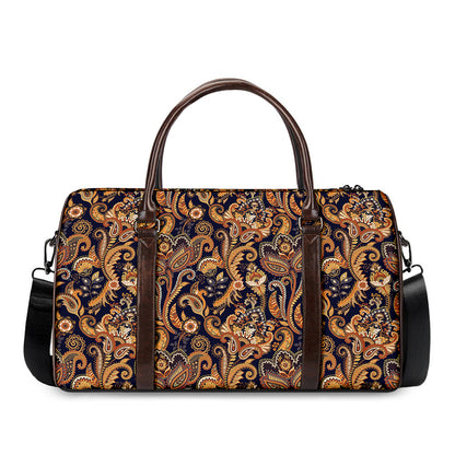 Gold And Blue Paisley Pattern Print Duffle Bag