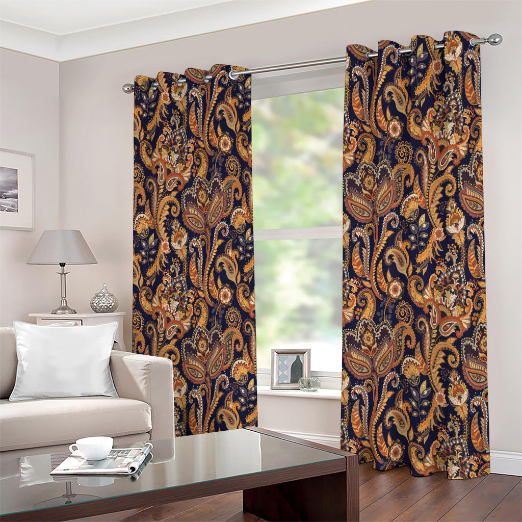 Gold And Blue Paisley Pattern Print Extra Wide Grommet Curtains