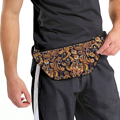 Gold And Blue Paisley Pattern Print Fanny Pack