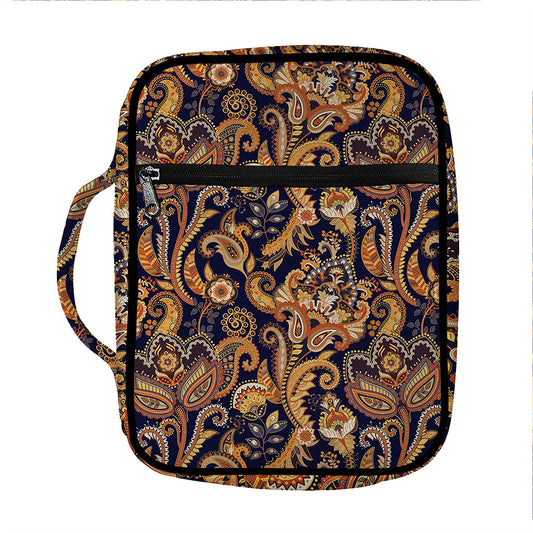 Gold And Blue Paisley Pattern Print Front Pocket Bible Bag
