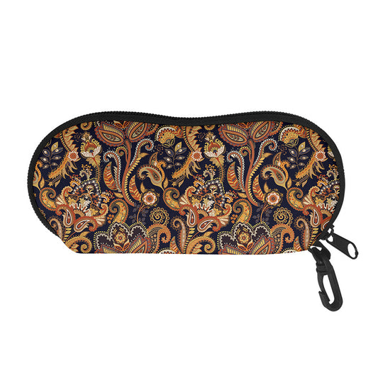 Gold And Blue Paisley Pattern Print Glasses Case